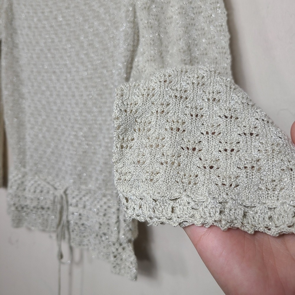 Beige Crochet Knit Lightweight Sweater‎ S Cottagcore Prairie Peasant Fairycore - Picture 3 of 10